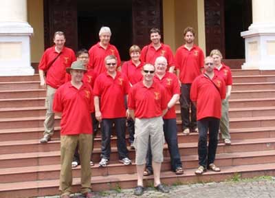 British Royal exploration group taking a photograph before the Head Office of the Quang Binh provincial People's Committee